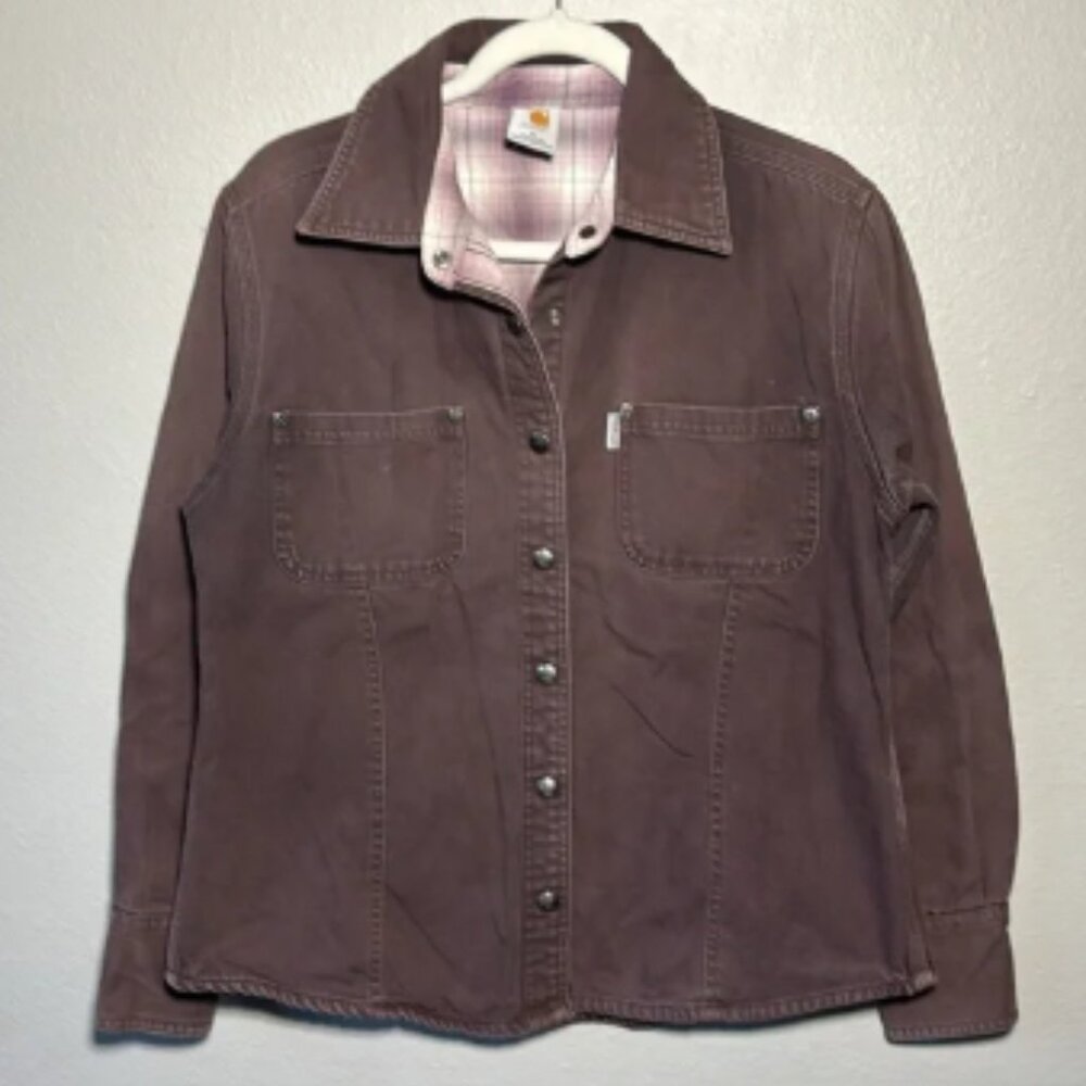 Rare Vintage Carhartt brown canvas flannel lined shirt jacket